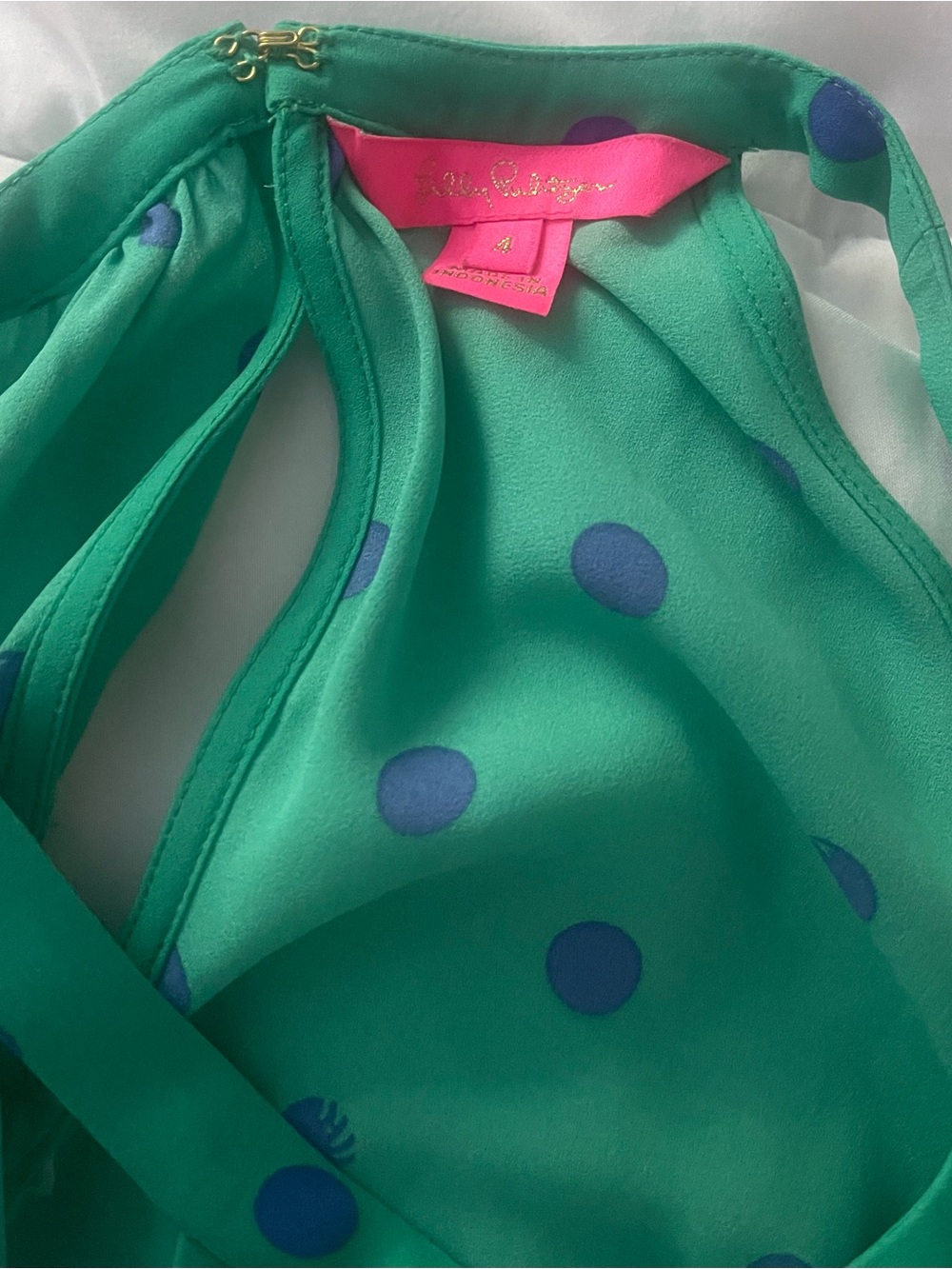 Lilly Pulitzer Pamelyn Dress Sz 4 Botanical Green Tropical Ruffles Polka Dot - Picture 2 of 4